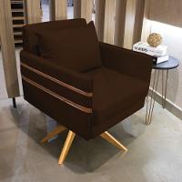 Poltrona Giratória Mari Suede Marrom Base De Madeira Ma30 - 8