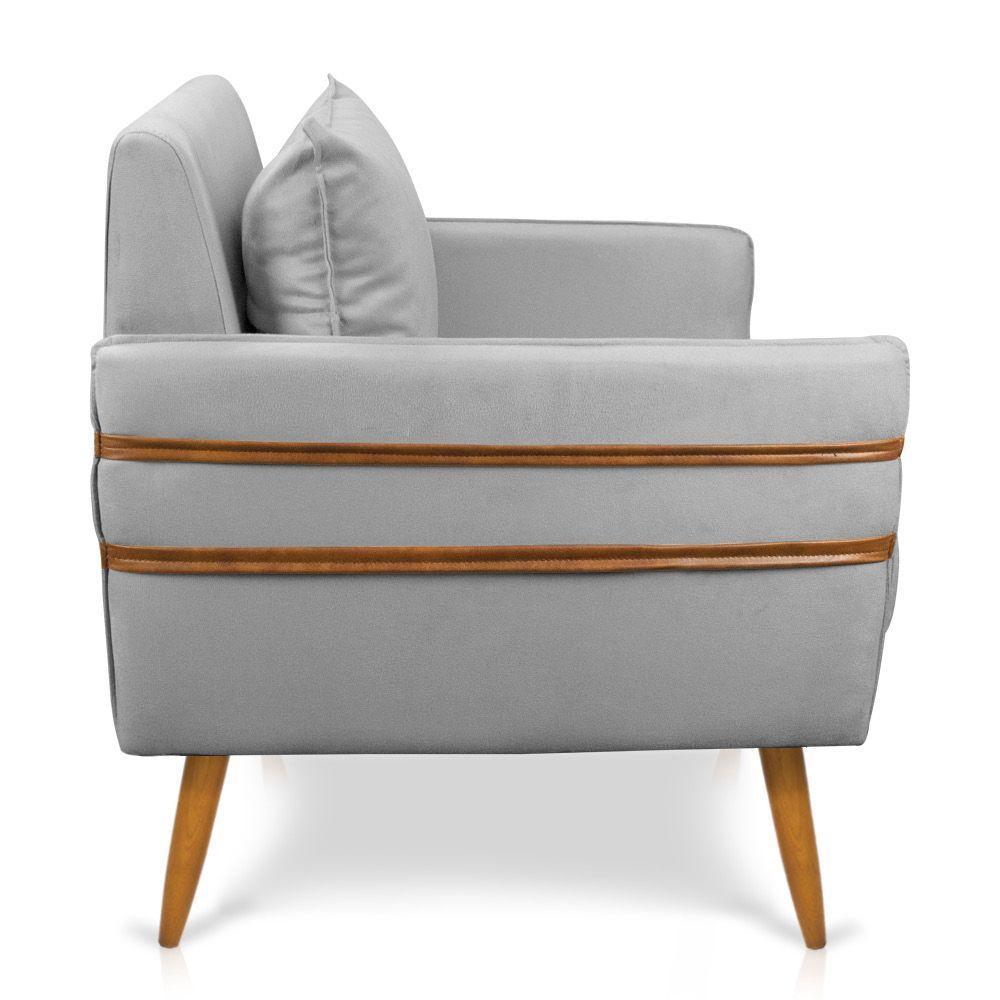 Kit 02 Poltronas Mari Suede Pés Palito Castanho Cinza - 5