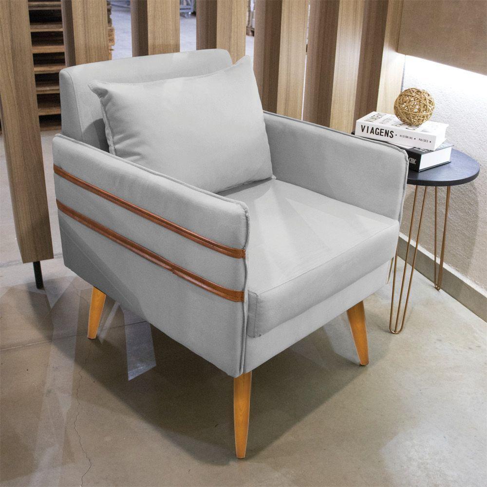 Kit 02 Poltronas Mari Suede Pés Palito Castanho Cinza - 8