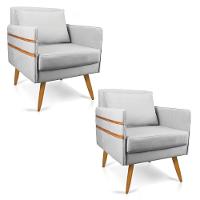 Kit 02 Poltronas Mari Suede Pés Palito Castanho Cinza - 1