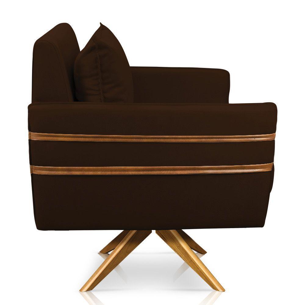 Poltrona Giratória Mari Suede Base De Madeira Ma30 Marrom - 5