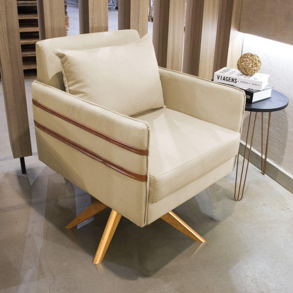 Poltrona Giratória Mari Suede Base De Madeira Ma30 Bege - 7