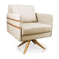 Poltrona Giratória Mari Suede Base De Madeira Ma30 Bege - 1