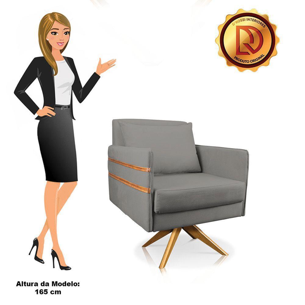 Poltrona Giratória Mari Suede Base De Madeira Ma30 Grafite - 3