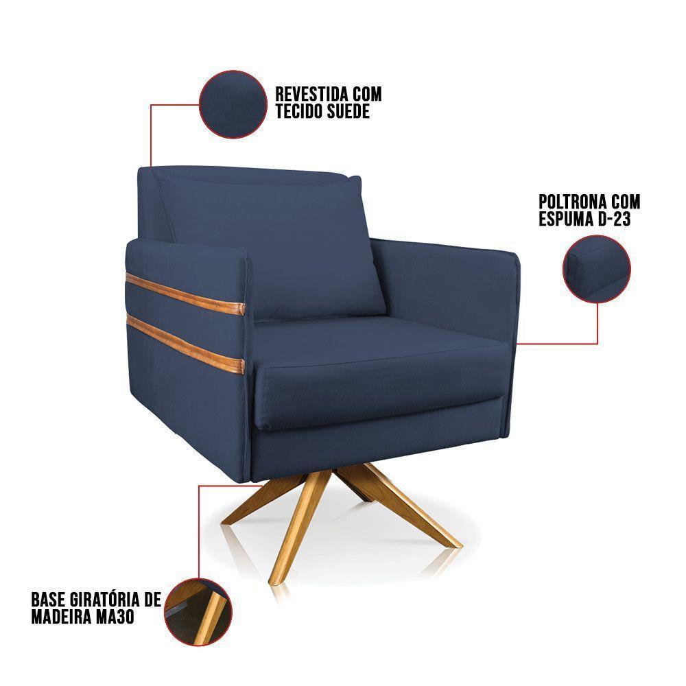 Poltrona Giratória Mari Suede Azul Marinho - 4