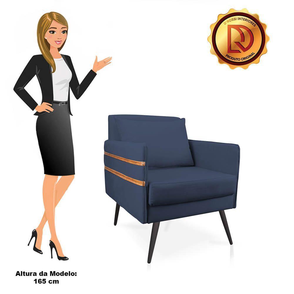 Poltrona Mari Suede Pés Palito De Ferro Marrom Azul Marinho - 2