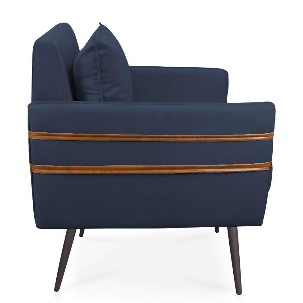 Poltrona Mari Suede Pés Palito De Ferro Marrom Azul Marinho - 4