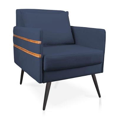Poltrona Mari Suede Pés Palito De Ferro Marrom Azul Marinho