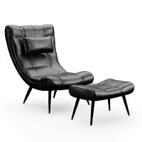 Kit 01 Poltrona E 01 Puff Sher Corano Pés De Ferro Cor Preto - 1