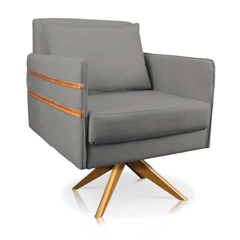 Poltrona Giratória Mari Suede Grafite Base De Madeira Ma30 - 1