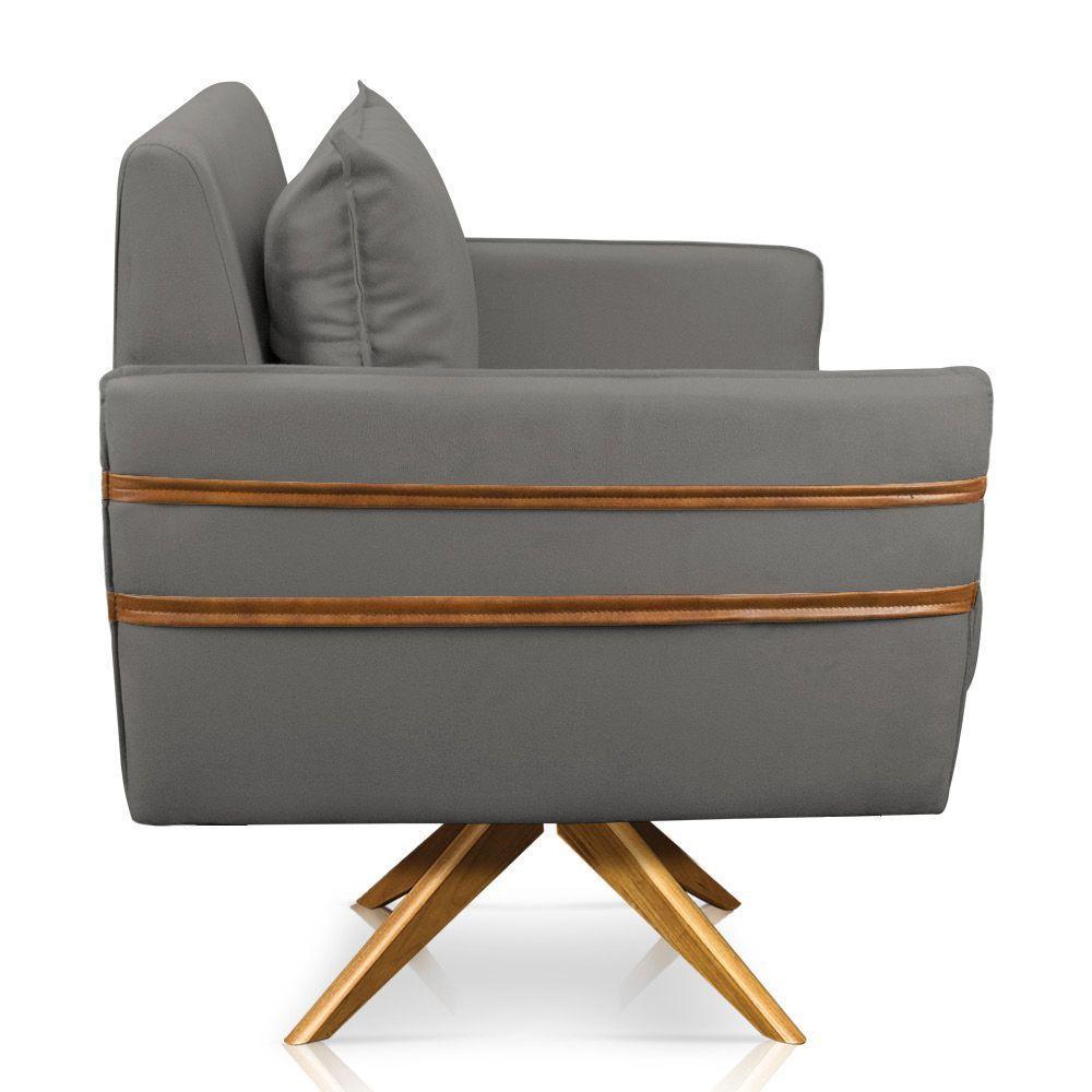 Poltrona Giratória Mari Suede Grafite Base De Madeira Ma30 - 6