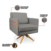 Poltrona Giratória Mari Suede Grafite Base De Madeira Ma30 - 5