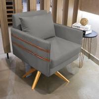 Poltrona Giratória Mari Suede Grafite Base De Madeira Ma30 - 8