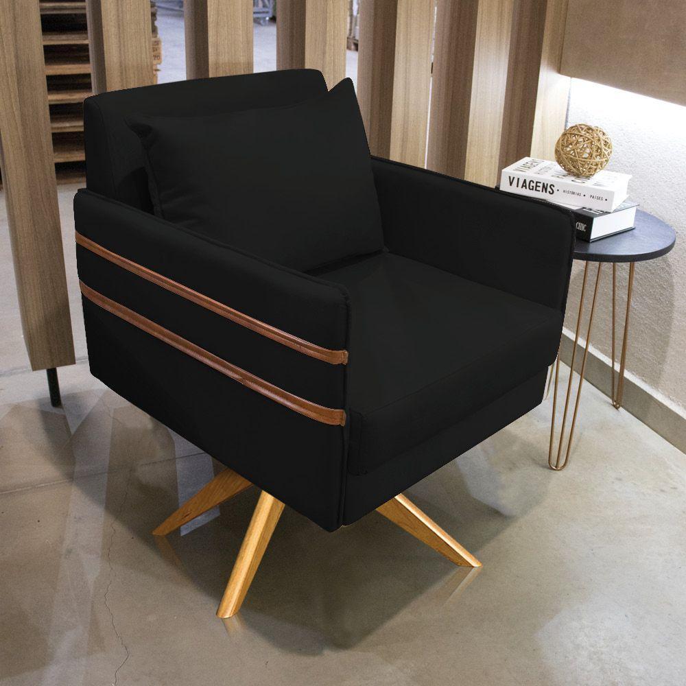 Poltrona Giratória Mari Suede Preto Base De Madeira Ma30 - 8