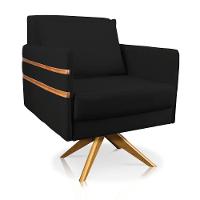 Poltrona Giratória Mari Suede Preto Base De Madeira Ma30 - 1