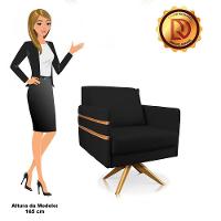 Poltrona Giratória Mari Suede Preto Base De Madeira Ma30