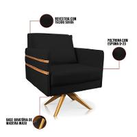 Poltrona Giratória Mari Suede Preto Base De Madeira Ma30 - 5