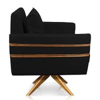 Poltrona Giratória Mari Suede Preto Base De Madeira Ma30 - 6