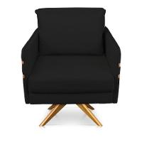 Poltrona Giratória Mari Suede Preto Base De Madeira Ma30 - 7