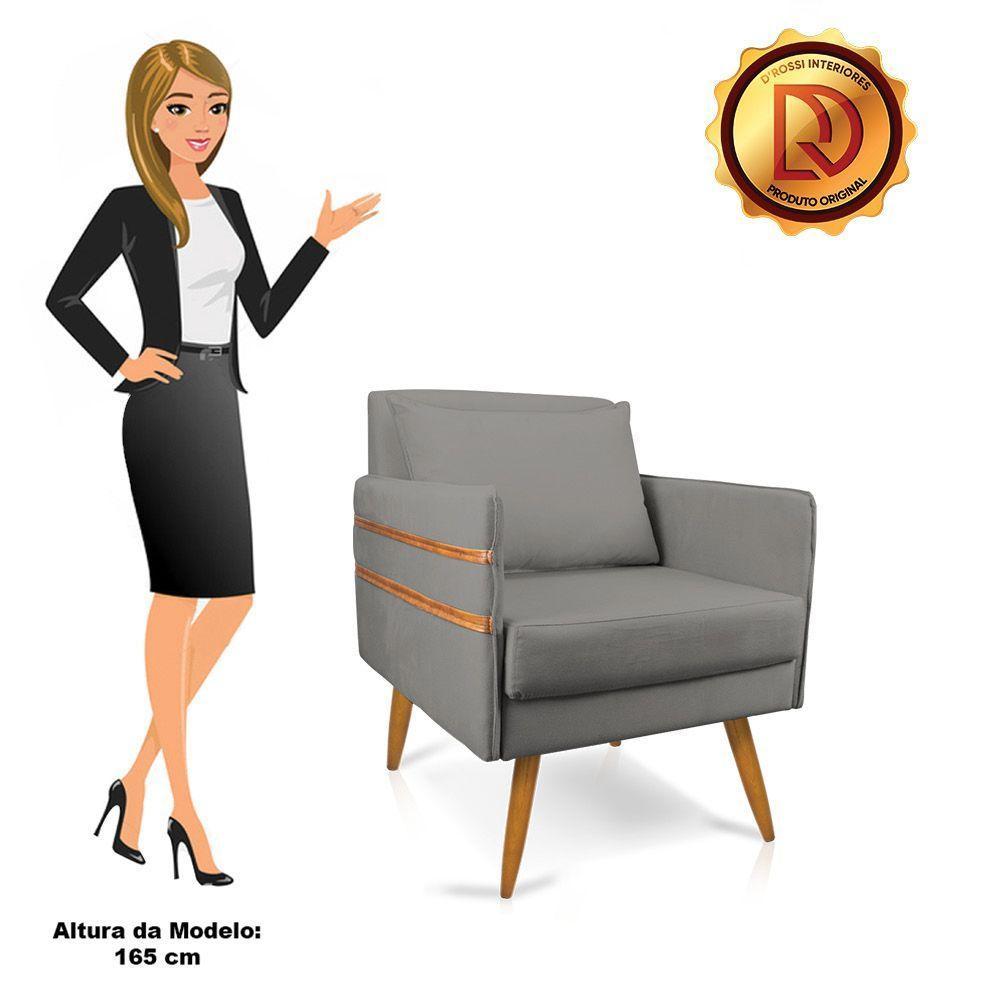 Kit 02 Poltronas Mari Suede Pés Palito Castanho Grafite - 5