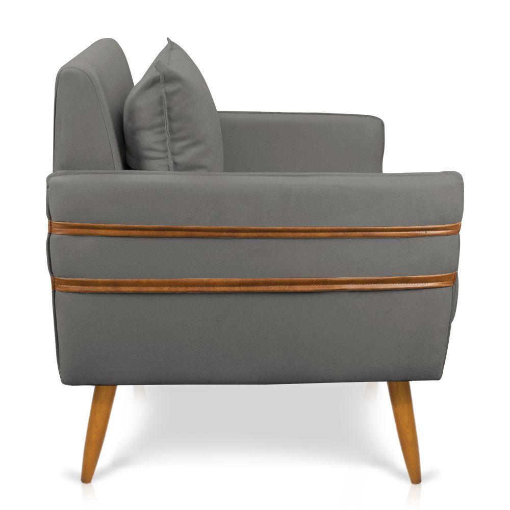 Kit 02 Poltronas Mari Suede Pés Palito Castanho Grafite - 6