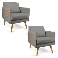 Kit 02 Poltronas Mari Suede Pés Palito Castanho Grafite - 1