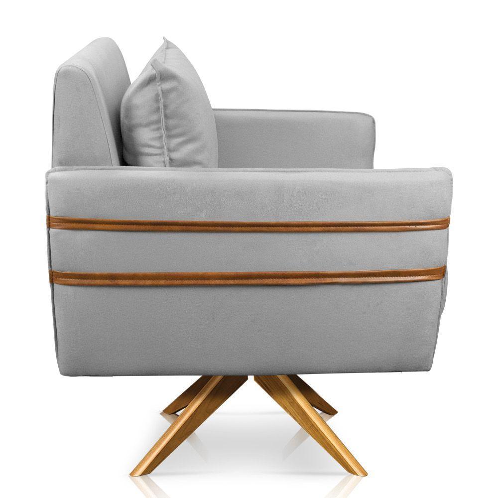 Poltrona Giratória Mari Suede Cinza Base De Madeira Ma30 - 6