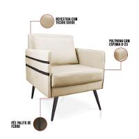 Kit 02 Poltronas Mari Suede Bege Pés Palito De Ferro Preto - 5