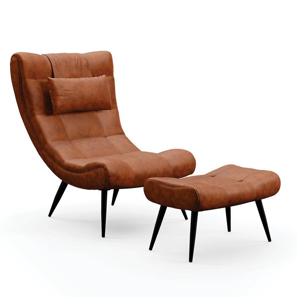 Kit 01 Poltrona E 01 Puff Sher Corano Pés De Ferro Cor Nozes - 1