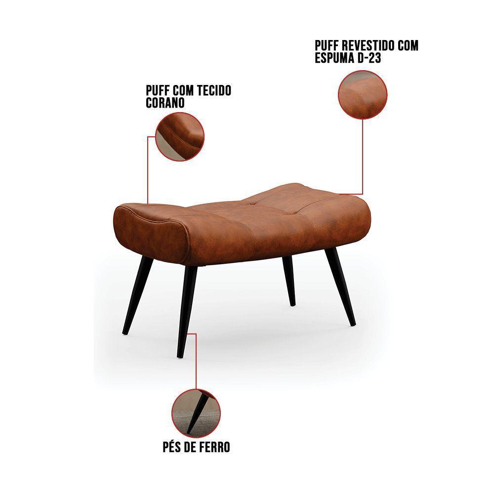 Kit 01 Poltrona E 01 Puff Sher Corano Pés De Ferro Cor Nozes - 3