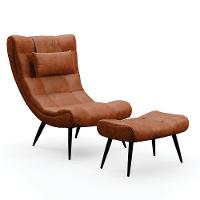 Kit 01 Poltrona E 01 Puff Sher Corano Pés De Ferro Cor Nozes - 1