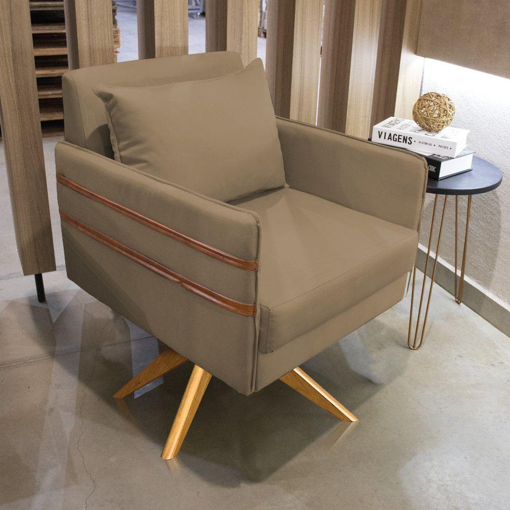 Poltrona Giratória Mari Suede Marrom Rato - 7