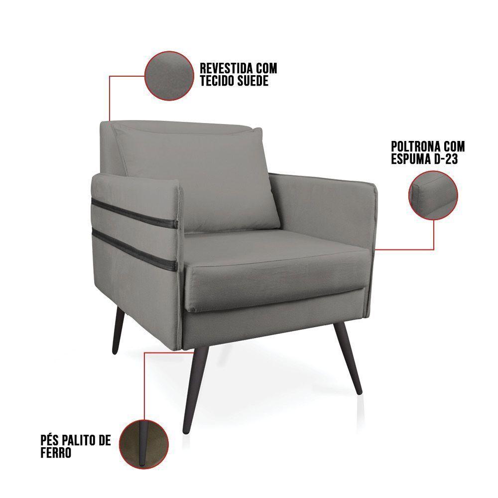 Kit 02 Poltronas Mari Grafite Pés Palito De Ferro Preto - 5