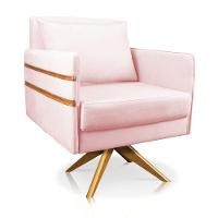 Poltrona Giratória Mari Suede Rosa Bebê Base De Madeira Ma30 - 1