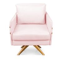 Poltrona Giratória Mari Suede Rosa Bebê Base De Madeira Ma30 - 7