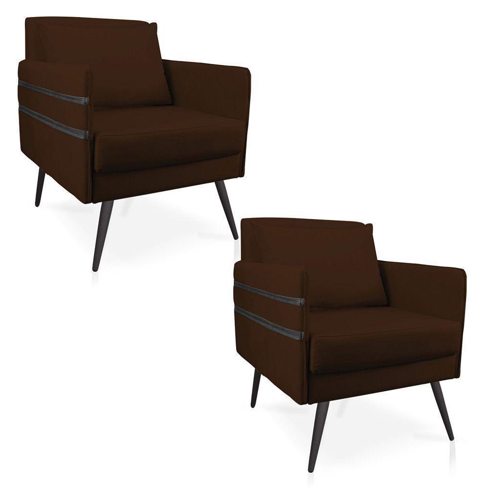 Kit 02 Poltronas Mari Suede Pés Palito De Ferro Preto Marrom - 1