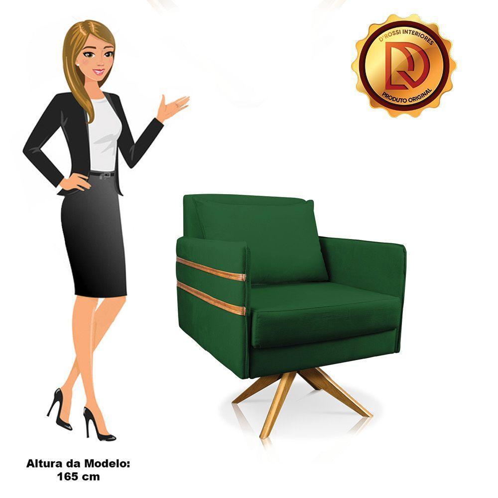 Poltrona Giratória Mari Suede Verde Base De Madeira Ma30 - 4