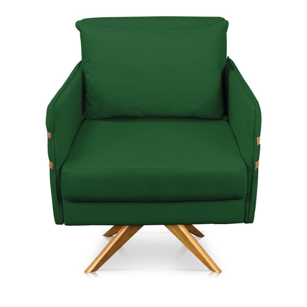 Poltrona Giratória Mari Suede Verde Base De Madeira Ma30 - 7