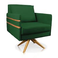 Poltrona Giratória Mari Suede Verde Base De Madeira Ma30 - 1