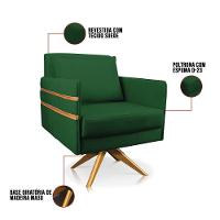 Poltrona Giratória Mari Suede Verde Base De Madeira Ma30 - 5