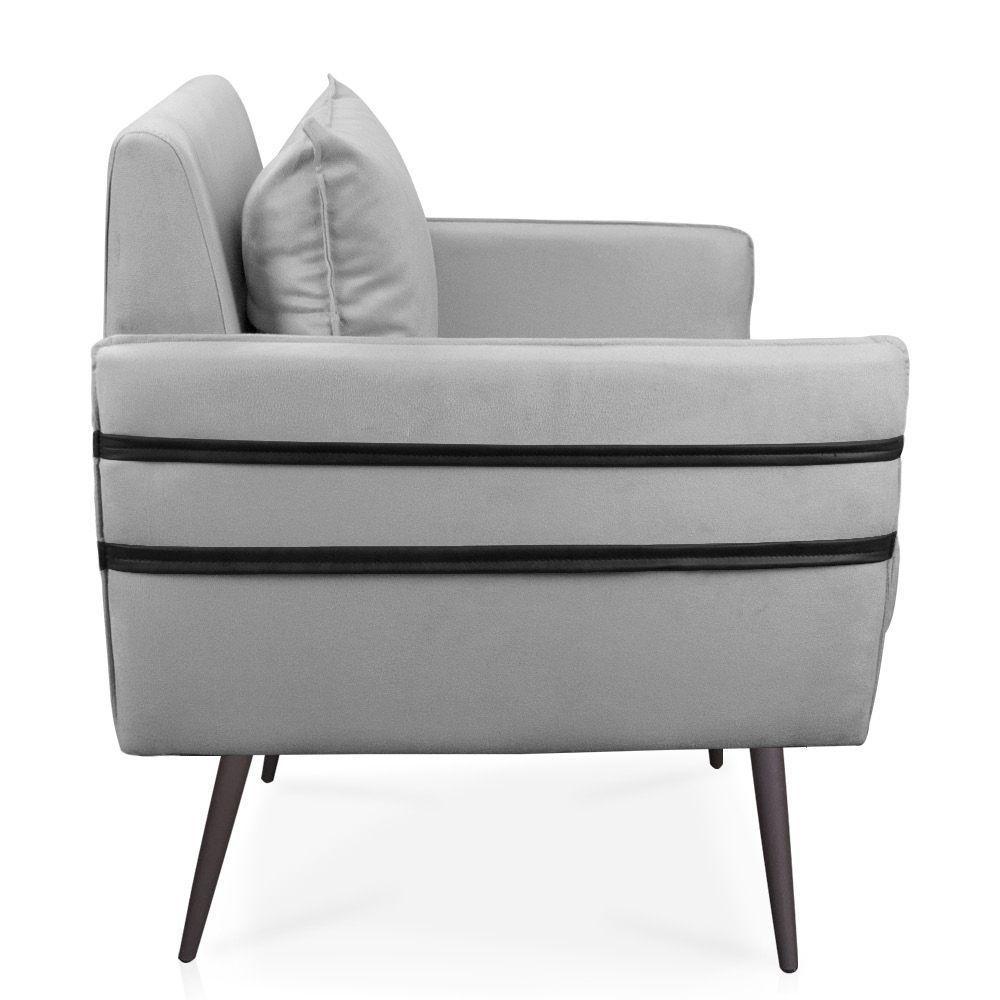 Kit 02 Poltronas Mari Suede Pés Palito De Ferro Preto Cinza - 2