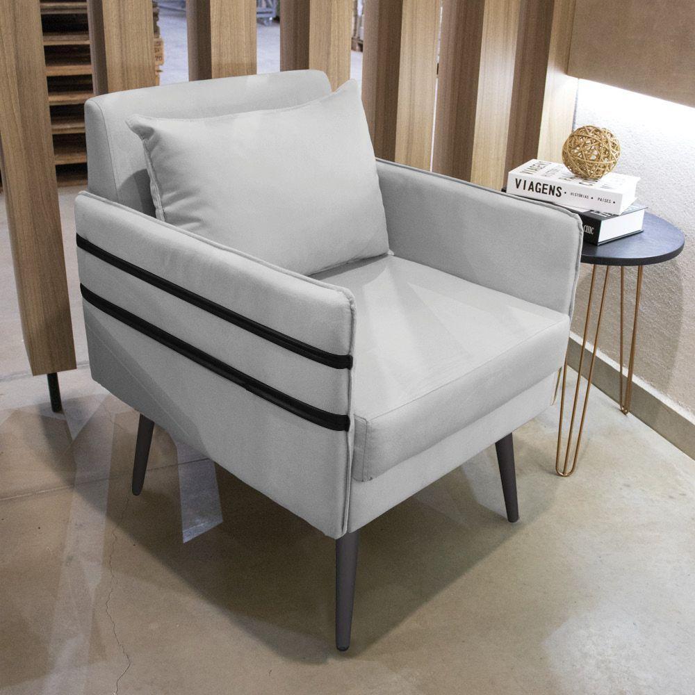 Kit 02 Poltronas Mari Suede Pés Palito De Ferro Preto Cinza - 4