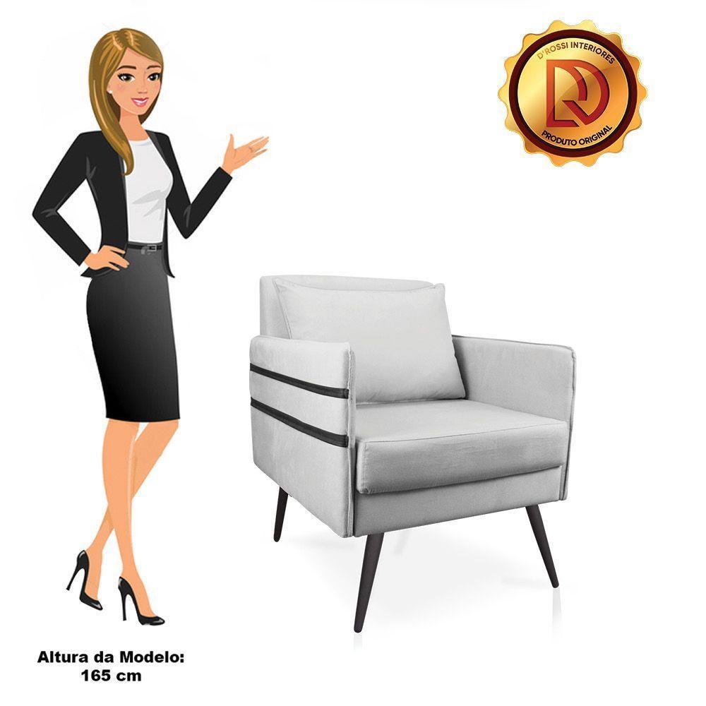 Kit 02 Poltronas Mari Suede Pés Palito De Ferro Preto Cinza - 9