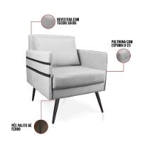 Kit 02 Poltronas Mari Suede Pés Palito De Ferro Preto Cinza - 20