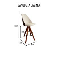 Banqueta Lavínia Giratória Revestida Em Tecido Linho Bege C/ Detalhe Courino Marrom Cor Creme - 3