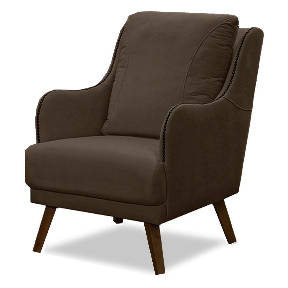 Poltrona Decorativa Catar Com Tachas Suede Marrom Claro - 1