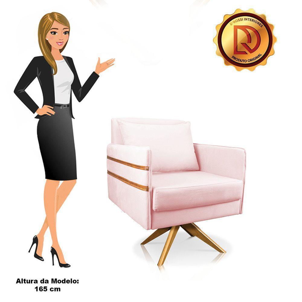 Poltrona Giratória Mari Suede Base De Madeira Ma30 Rosa Bebê - 3