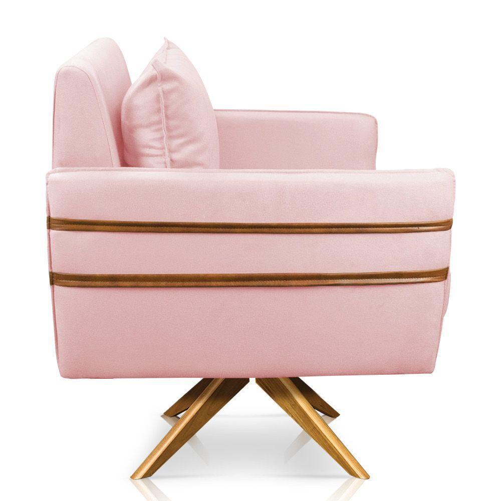 Poltrona Giratória Mari Suede Base De Madeira Ma30 Rosa Bebê - 5