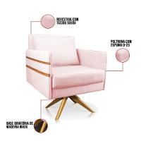 Poltrona Giratória Mari Suede Base De Madeira Ma30 Rosa Bebê