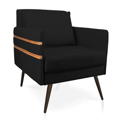 Poltrona Mari Suede Pés Palito De Ferro Marrom D'Rossi Preto